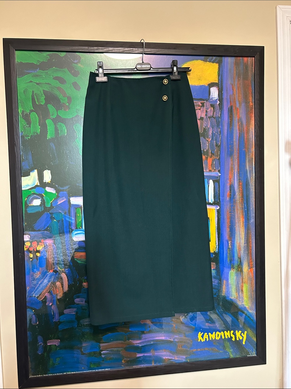 Vintage Forest Green Midi Skirt with Gold Buttons
